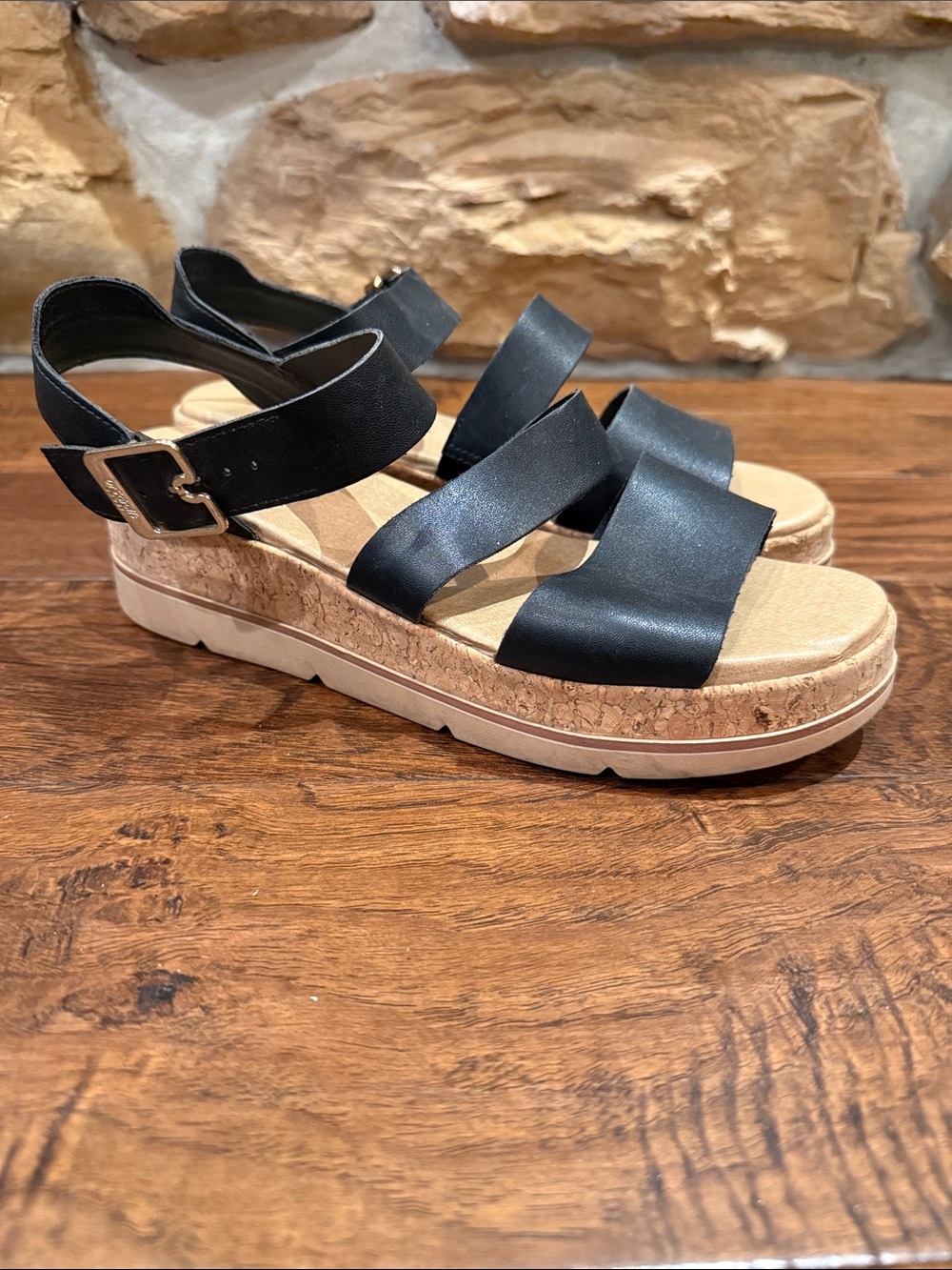 Dr. Scholl's Black Three-Strap Platform Sandals - Picture 4 of 5